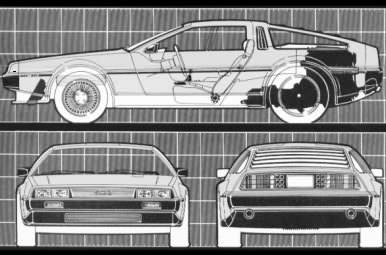 aus dem Prospekt: Seitenansicht mit Platzierung Motor und Getriebe, Vorderansicht, Heckansicht